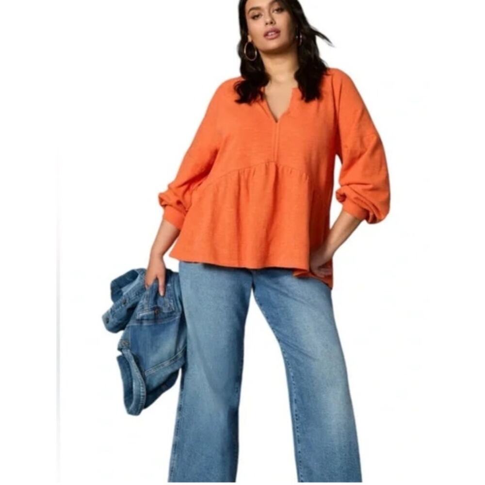 Pilcro By Anthropologie 100% Cotton Tangerine Baby Doll Peplum Blouse Size M